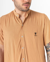 Men's Tarantino Mao Collar Shirt in Coffee (Chalis)