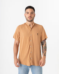 Men's Tarantino Mao Collar Shirt in Coffee (Chalis)