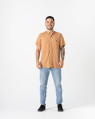 Men's Tarantino Mao Collar Shirt in Coffee (Chalis)