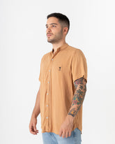 Men's Tarantino Mao Collar Shirt in Coffee (Chalis)