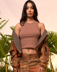 Women's Basic Coffee Crop Top (Rib)