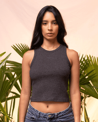 Women's Basic Dark Gray Crop Top (Rib)