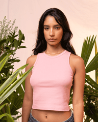 Women's Basic Dusty Pink Crop Top (Rib)