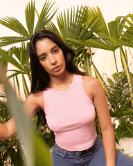 Women's Basic Dusty Pink Crop Top (Rib)