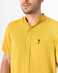 Men's Mustard Mao Collar Shirt (Chalis)