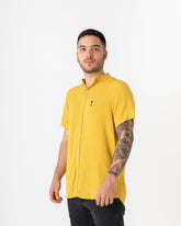 Men's Mustard Mao Collar Shirt (Chalis)