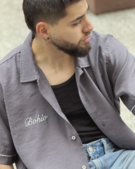 Camisa Unisex Polas Y Playa Gris Boxy Fit (Rayón)