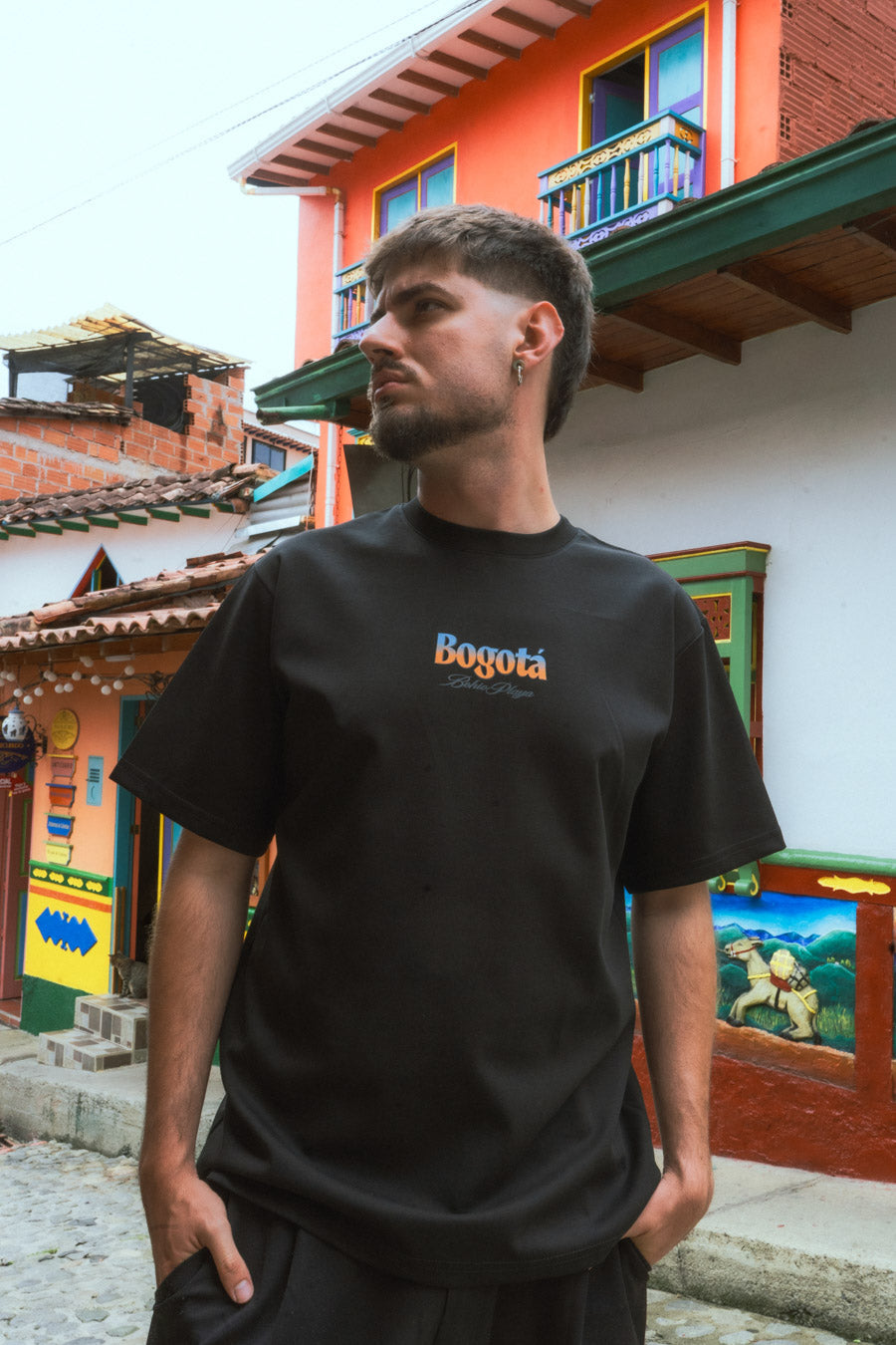 Unisex Black Mid-Oversized Bogotá Cities T-Shirt (250 gsm)