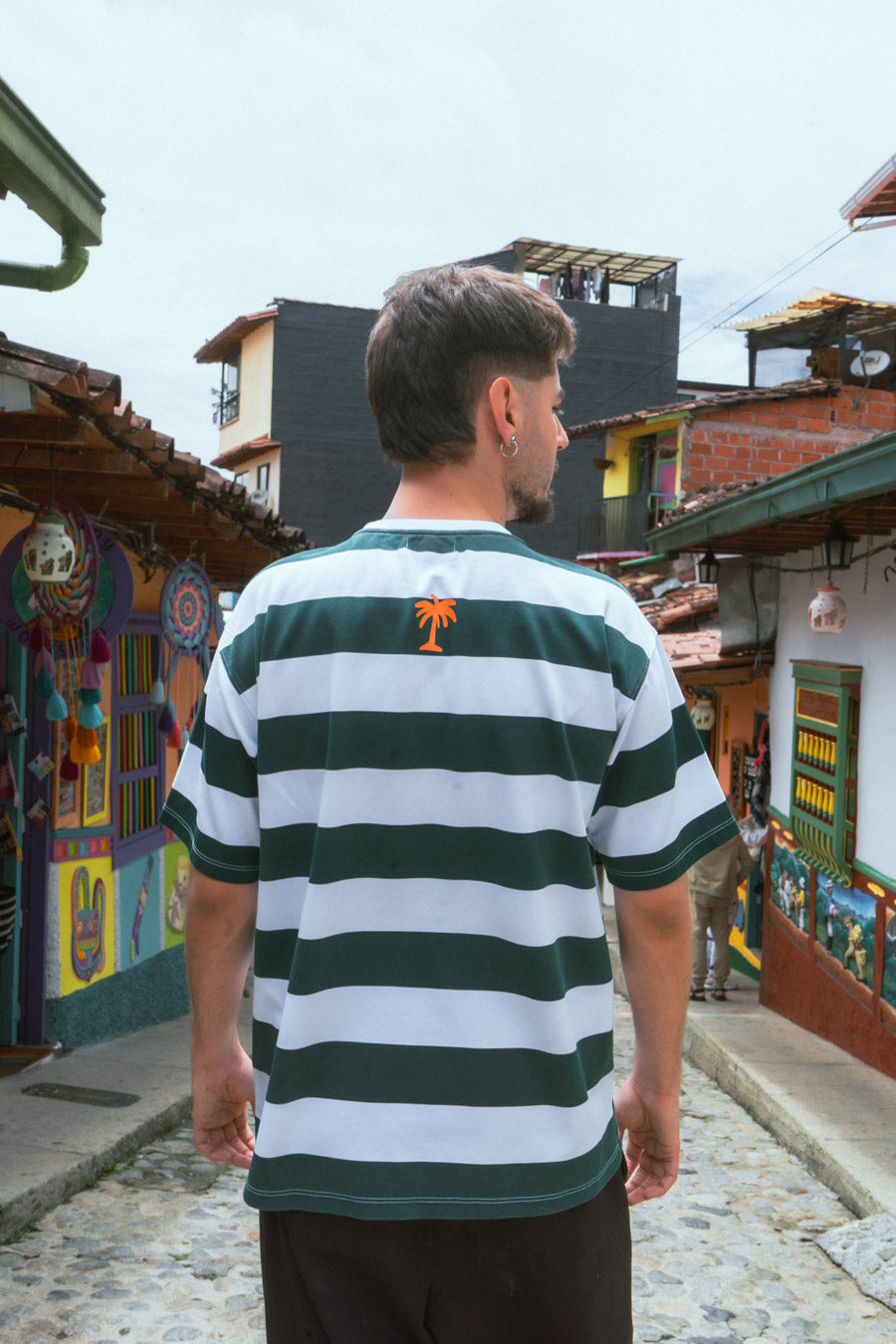 Unisex Green Striped Bohío Oversized T-Shirt