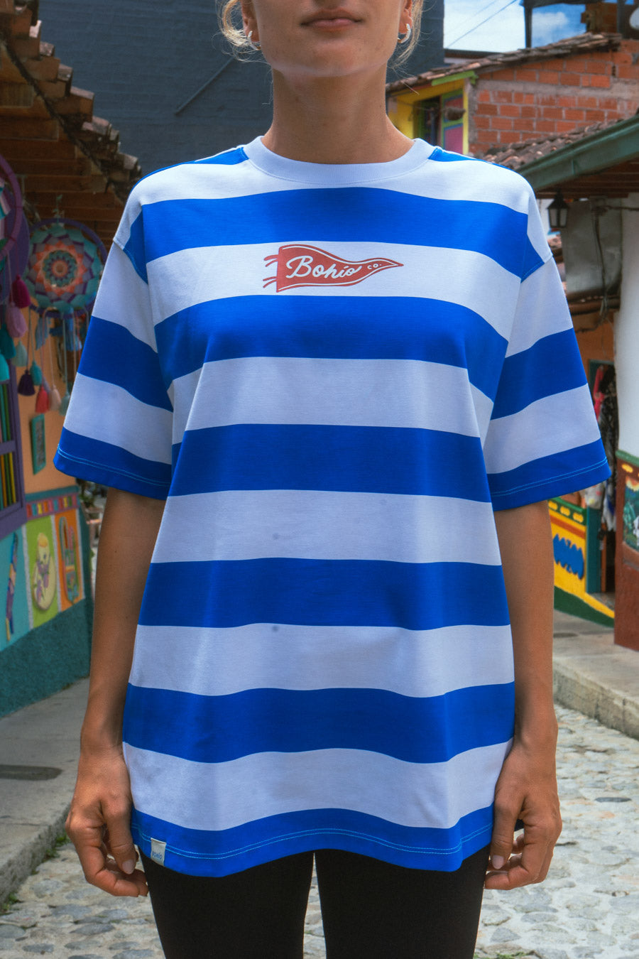 Unisex Blue Striped Bohío Oversized T-Shirt