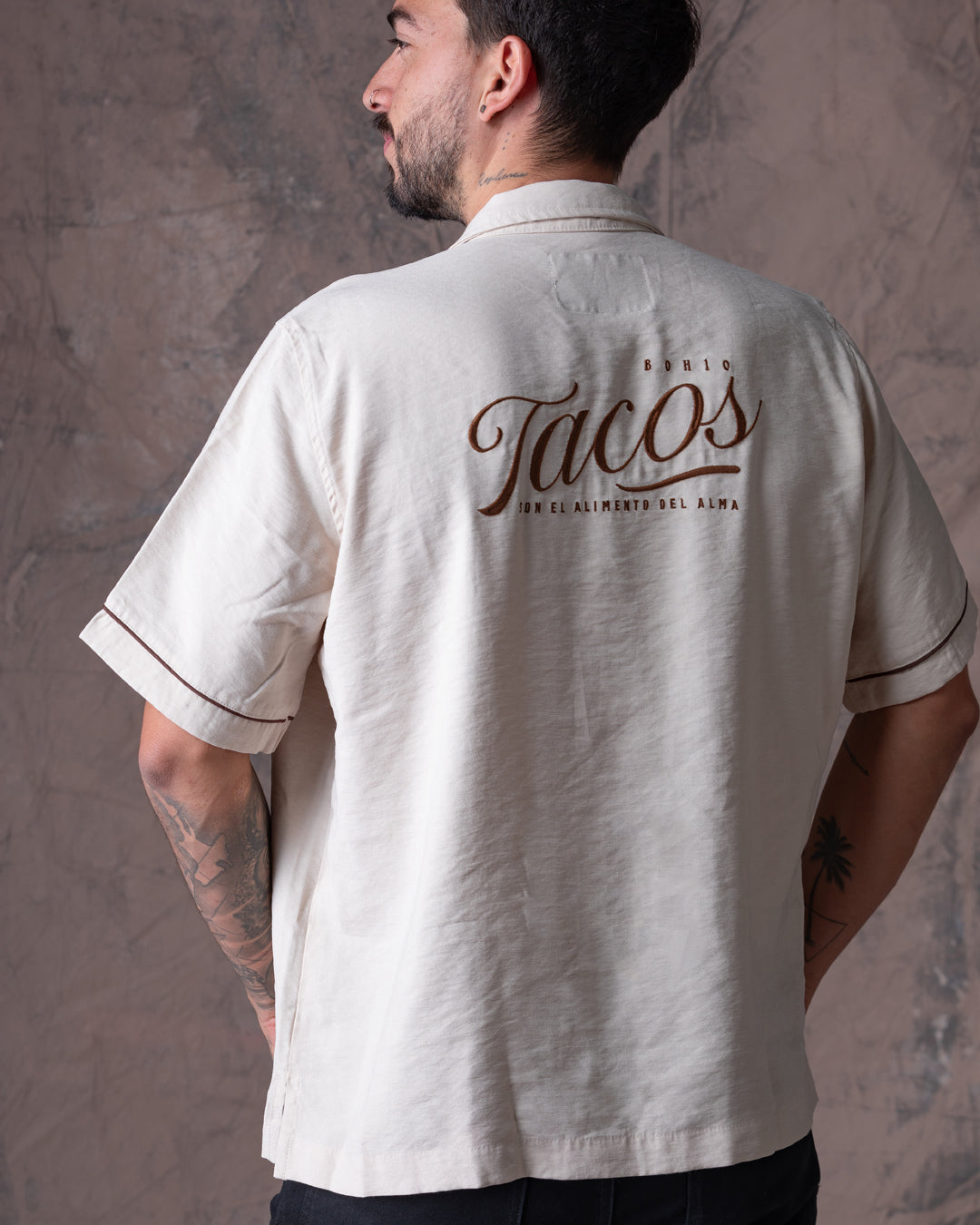 Camisa Unisex Tacos Beige Boxy Fit (Rayón)