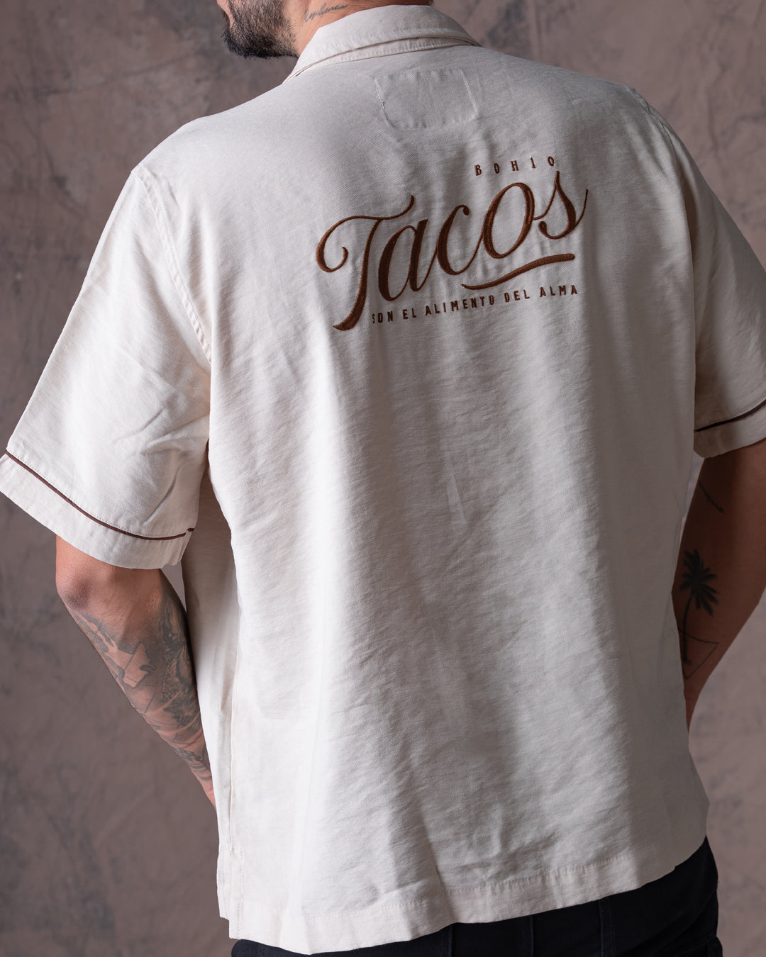 Camisa Unisex Tacos Beige Boxy Fit (Rayón)