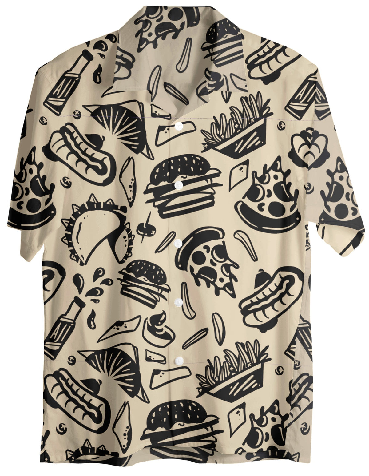 Women's Fast Food Off-White Nightgown, One Size, Mao Collar (Chalis